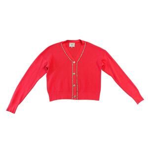 LIV Milano Coral Pink Rhinestone Mock Sweater Cardigan SZ Large Glam Barbiecore